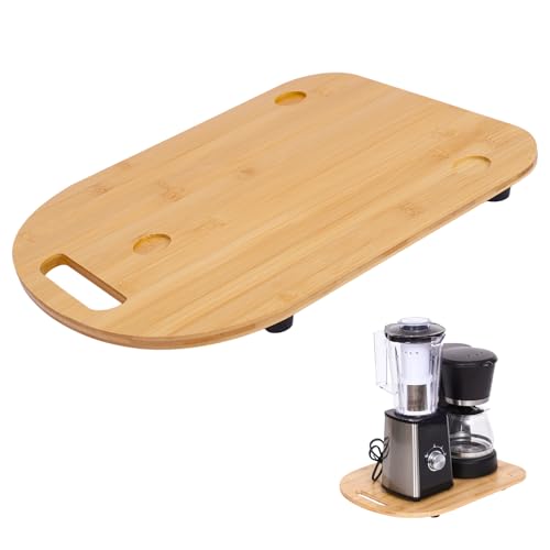 Tabla Deslizante, Deslizante Compatible con Thermomix TM6/TM5, Base de Madera con Ruedas y Asa, Soporte Slider para Robot de Cocina, Encimera, Movimiento Suave, Madera Natural