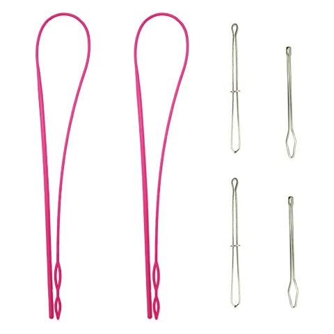 Joycoco 2 Pieces Drawstring Threader - Flexible Easy Threader Needle Drawstring Replacement Tools Rose Red (6pcs Set) Cover