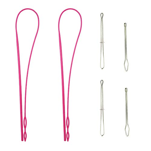 Joycoco 2 Pieces Drawstring Threader - Flexible Easy Threader Needle Drawstring Replacement Tools Rose Red (6pcs Set)