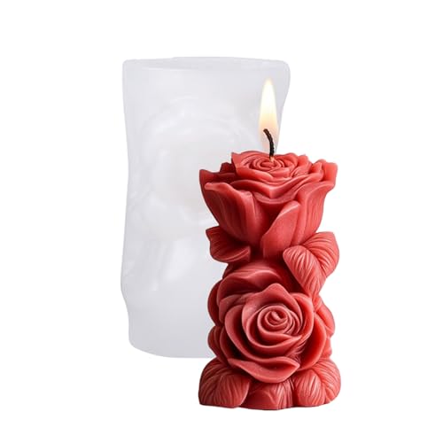 Moldes de silicona con cilindro de flores de rosas en relieve para hacer jabón hecho a mano, decoración de yeso, molde de rosas