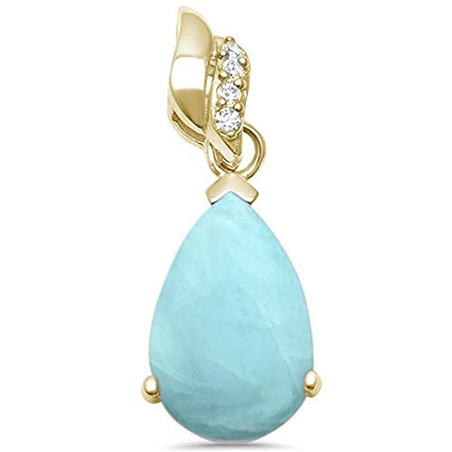 CloseoutWarehouse Larimar Pear Shape Cubic Zirconia Dangling Pendant Sterling Silver