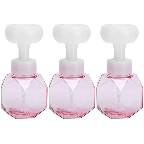 MIMEITOPA para dispensador de jabón de Manos, Material PETG de, Duradero y reciclable, Hermosa Espuma de Flores, Boca de Botella fácil de atornillar (Botella de Burbuja de Flor Rosa translúcida)