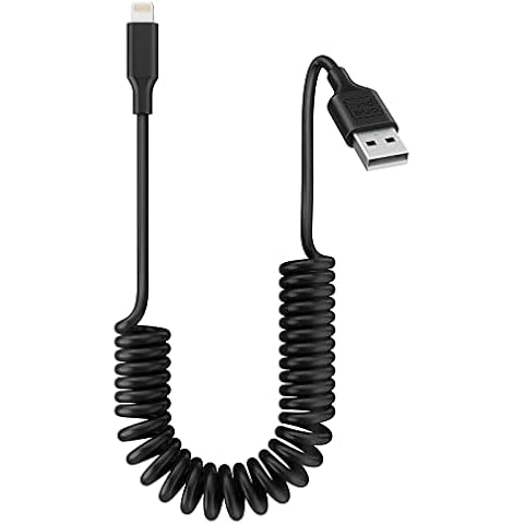 ONE PIX iPhone Charger Cable for Car (3 ft), MFi Certified Coiled Lightning Cable Compatible with iPhone 13Pro Max/13Pro/13/12Pro Max/12Pro/12/11/XS/XS Max/XR/X/8/8 Plus/iPad/iPod (Black-1PC) Cover