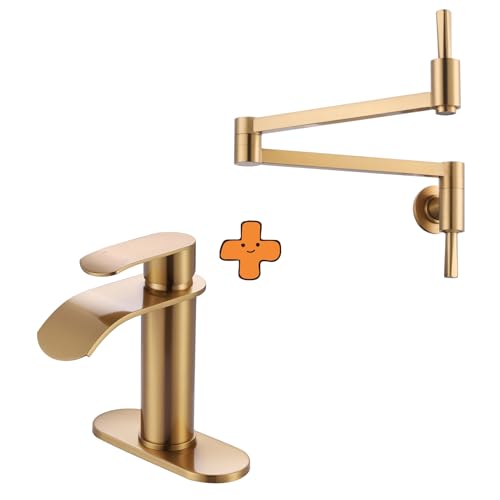 Robinet de cuisine pliable en laiton or brossé pour un design mural unique