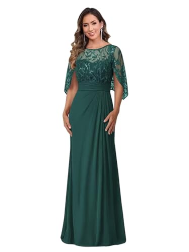 Image of Mother of The Bride Dresses - Long Chiffon Lace Appliques Cape Sleeve Ruched Waist Formal Evening Gown for Women