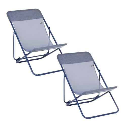 Lafuma MOBILIER - Lot De 2 Transats Jardin Pliants Multi-Positions - Maxi Transat - Batyline® Iso - Bleu Indigo - Fabriqué en France - BDL0004_9940 -...