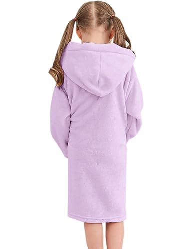Image of Umeyda Girls & Women Fleece Hooded Robes, Soft Fuzzy Bathrobe Warm Plush Fluffy Bath Robe for Kids Womens