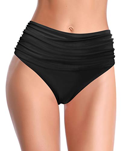 SHEKINI Damen Badeshorts Badeanzug Retro Bauchweg High Waist Schwarz...
