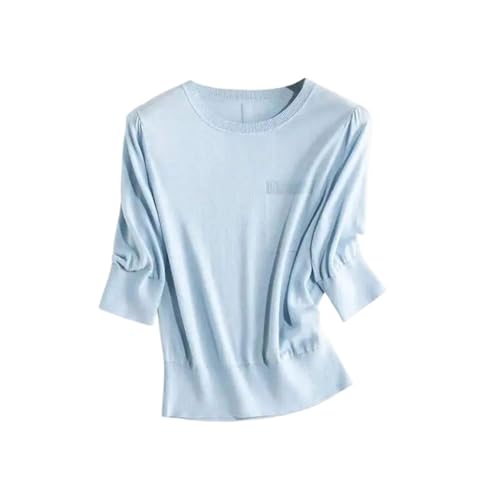 Women Mulberry Silk Knit T-Shirt Spring Summer Thin Half Sleeve
