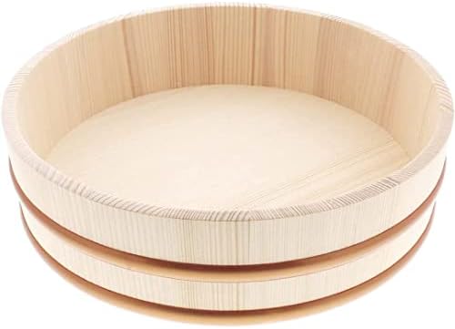 TIKUSAN Wooden Hangiri Sushi Rice Mixing Tub PP Band Made in Japan Made of Momi Fir Sushi Rice Bowl Sushi Oke (10.6")