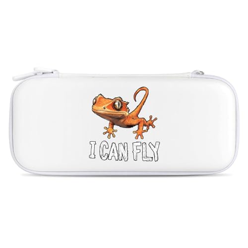 Crested Gecko I Can Fly Compatible with Switch Carrying Case Hard Travel Game Bag Pouch with 15 Games Accessories White-style