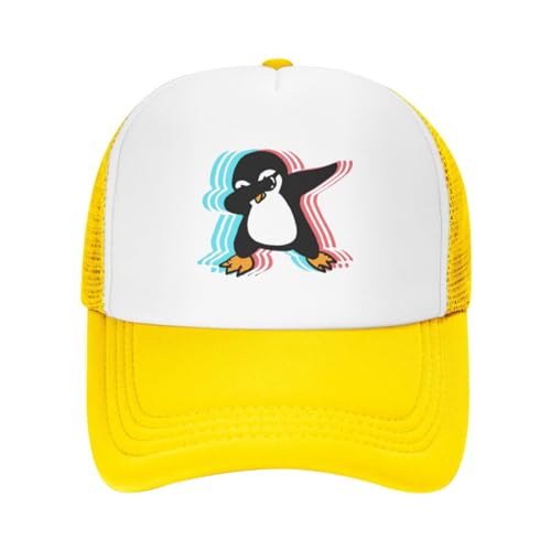 Hip Hop Dabbing Penguin Trucker Hat Summer Mesh Cap with Adjustable Snapback Strap Unisex Blue