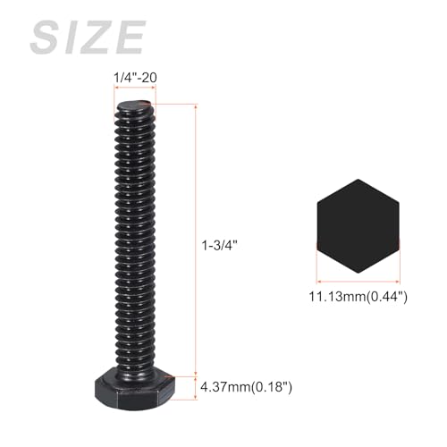 Image of METALLIXITY Hex Head Bolts (1 /4-20 x 1-3 /4 inch) 20Pcs, 304 Stainless Steel 18-8, Fully Threaded, External Hex Drive, Hex Head Screw Bolt, Black Oxide