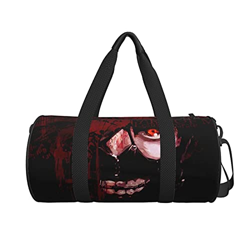 Tokyo Ghoul Gym Bag Kaneki Ken Anime Anime Portable Round Travel Bag for Men and Women, Weekender Travel Sports Bag for Outdoor Travel (Black ), One Size