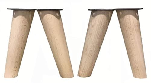 MOBILIARIOCLICHI- Patas para Muebles de Madera. Patas inclinadas cónicas con Placa de Montaje ya instalada Patas de Madera para Sofas mesitas armarios 15 cm Alto (Crudo)