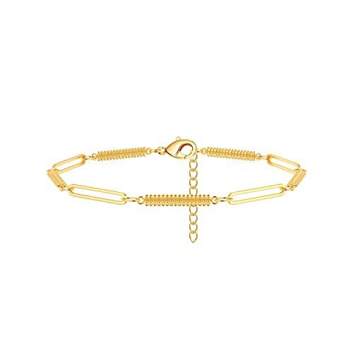 Image of Womens Dainty Gold Chain Bracelet,Simple Layered Chain Bracelets,Beaded Turquoise Bracelet,Charm Crystal Bar,Heart,Karma,Triangle,Pearl Bracelets for Women