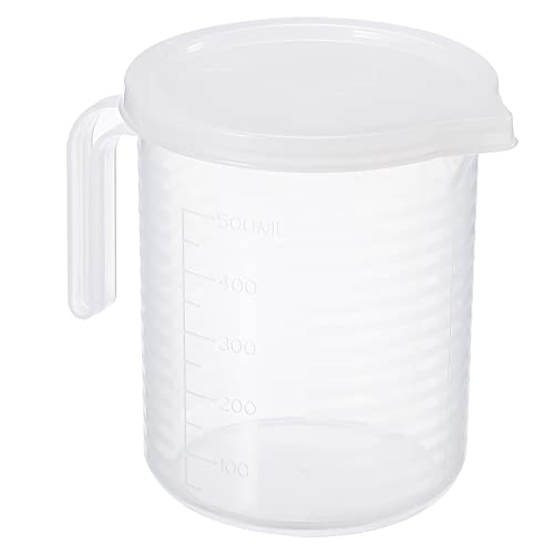 LUMLLSAJI Graduated Beaker 500ml PP Plastic Liquid Measuring Cup Double Sided Graduations with Handle Lid and Spout Graduated Beaker for Lab Kitchen Home