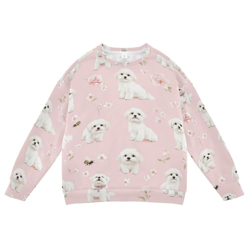 JUNZAN Cute Maltese Dogs Blush Little Kids Sweatshirt Hoodie Crewneck Hoodies for Girls Athletic 4T