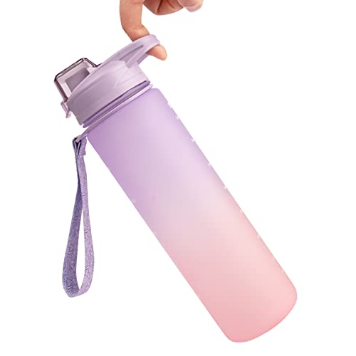 DEARRAY 1 liter / 1l Sport Waterfles met Rietje 1000 ml BPA vrij Motiverende Drinkfles met Tijd Marker voor Fitness, Fietsen, Kamperen, School (Roze / Violet) - Image 7