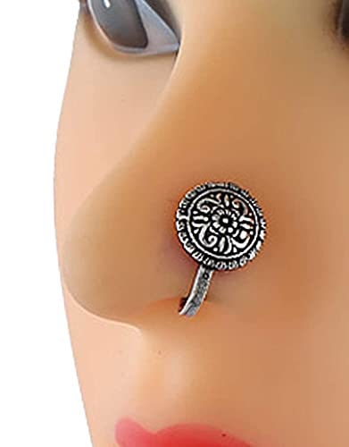 Anuradha Art Jewellery Oxidised nose pin for women Clip on Press On Without piercing (Silver), Small, Silver, Crystal