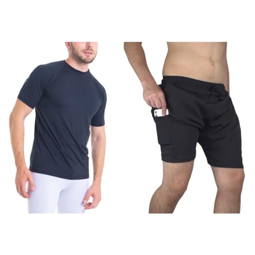 Conjunto Camiseta Curta Masculina e Bermuda 2 em 1 Tactel com Seg...