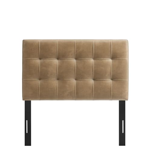 Image of Modway Lily Faux Leather Twin Size Headboard with Biscuit Tufting in Toast - Vegan Leather Upholstery with Padded Design and 5 Height-Adjustable Mounts