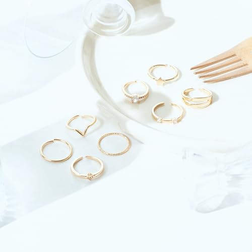 Image of Salty Fashion Nested Nova Finger Rings for Women & Girls | Pack of 8 | Fancy | Adjustable | Stylish & Minimal | Birthday Gift | Aesthetic Jewellery | Accessories for Everyday Wear | Gift for Diwali, Christmas, Marriage, Birthday