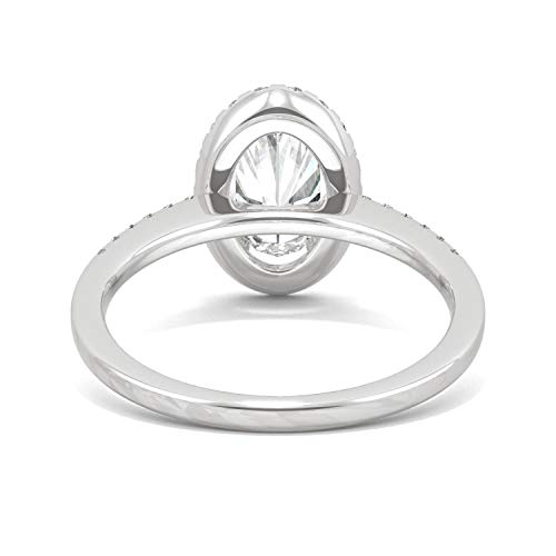 14K White Gold Moissanite By Charles & Colvard 10X6Mm Elongated Oval Halo Ring-Size 5, 2.62Cttw Dew #TOP5