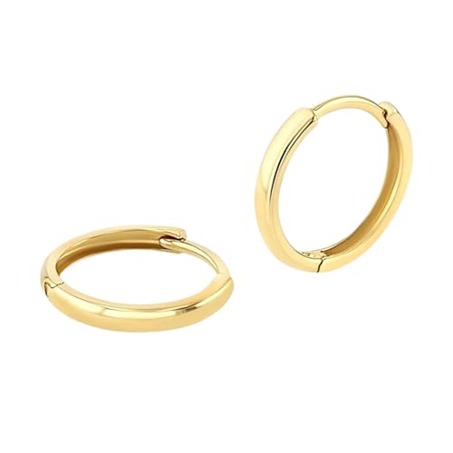 14k Solid Yellow Gold Hoop Earrings for Women and Men - Small Pure Real and Thin Huggies, Hypoallergenic - Jewelry Gifts for Her/Him - Available in 4 Sizes