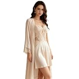 Generic Satin Nightgown Set Butterfly Lace Slip and Robe