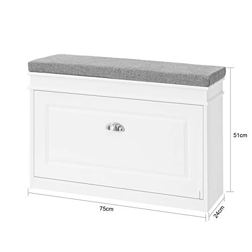SoBuy FSR82-L-W Banc à Chaussures Meuble à Chaussures avec Assise Coussin Rembourré et Abattant Banc de Rangement à Chaussures 75x24x51 cm – Blanc - Les Beatles, Paul McCartney, John Lennon, RIngo Starr, George Harrison SoBuy FSR82-L-W Banc à Chaussures Meuble à Chaussures avec Assise Coussin Rembourré et Abattant Banc de Rangement à Chaussures 75x24x51 cm – Blanc – Image 4