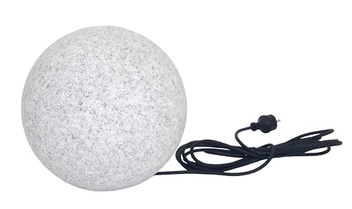 Trango 1er Set 500G IP65 Gartenkugel 50cm ? in Granitstein-Optik *NATURE* inkl. ca. 5 Meter IP44 Kabel mit 1x E27 Fassung, Kugelleuchte, Gartenleuchte, Leuchtkugel, Außenleuchte ohne Leuchtmittel