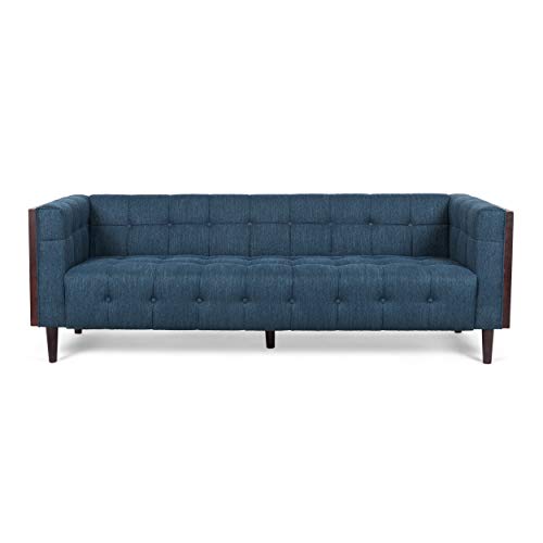 McLarnan Tufted 3 Seater Sofa - Navy Blue/Brown