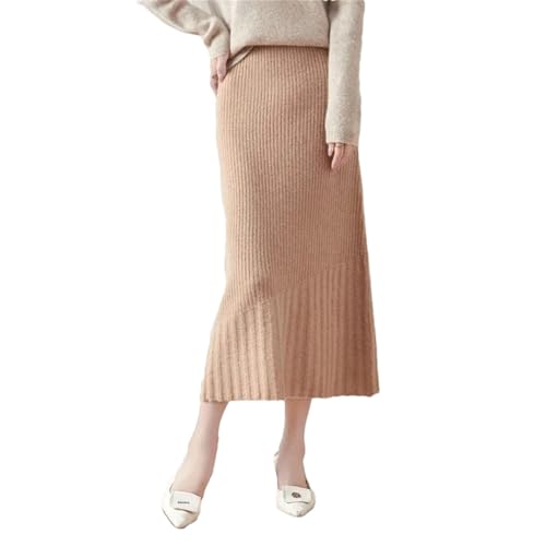 Women's High Waist Slim Fit Half Skirt 100 Solid Wool Knitted Cashmere Base Layer Skirt Khaki XL
