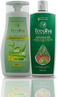 Tredha Advanced Herbal Hair Oil 100ml + Aloe Vera & Tea Tree Anti-Dandruff Shampoo 100ml | Hair Growth & Anti Hair Fall Combo for Men & Women | Controls Frizz & Dryness | Herbal Care Duo | Helps Delay Premature Greying