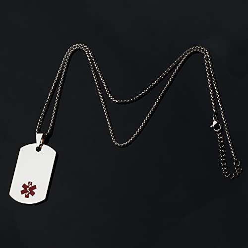 Medical Alert Necklace Laser engraved Tag Custom Engraving Stainless Steel ID Tag Pendant for Men Women4