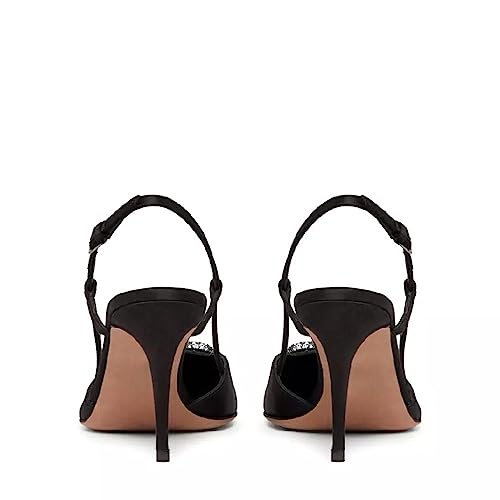 Image of BlingQueen Women Heeled Slingback Sandals Closed Pointed Toe Stiletto High Heels Patent Leather Pumps Slip-On Backless Evening Prom Party Dress Shoes