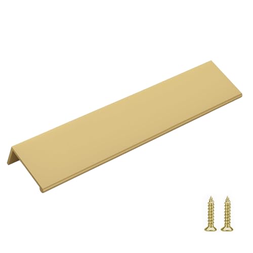 Image of Goldenwarm 20 Pack 7-1 /2in Finger Edge Pulls for Gold Drawer Pulls | Aluminum Alloy, Gold Cabinet Handles, Edge Pulls for Cabinets, Brushed Brass Handles, For Drawers, Dressers, Screws Included