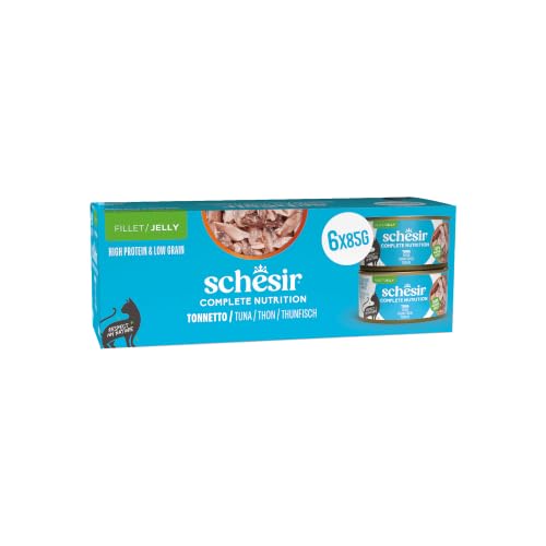 Schesir, Tonnetto in Gelatina, Cibo Umido Completo per Gatti, Con Vitamine Aggiunte, 100% Naturale, 6 lattine da 85g