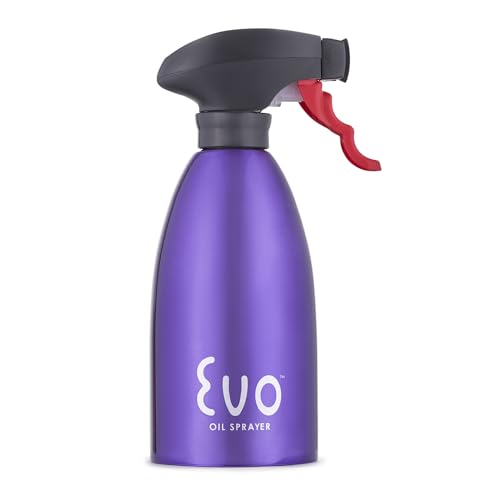 Evo Rociador de aceite de acero inoxidable sin aerosol para aceites de cocina de oliva, 16 onzas, morado