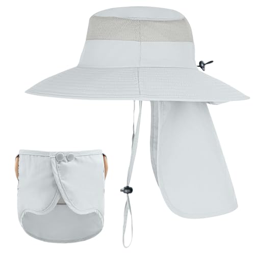 Image of Sun Hats for Men Women Fishing Hat UPF 50+ Breathable Wide Brim Bucket Hats Summer UV Protection Safari Hat with Neck Flap