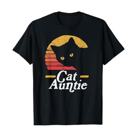 Cat Aunt Vintage Eighties Style Sun Cat Retro Distressed T-Shirt Cover