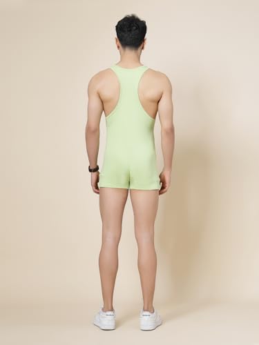 Image of Swimming Bodysuit for Men | Green Vest Bodysuit | Slim Fit for Body