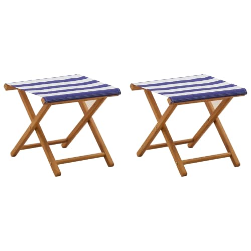 vidaXL Chaise Longue 2 pcs Bois d'eucalyptus Massif Bleu et Blanc, Fauteuil de Jardin, Assise Portable pour Patio, terrasse et Balcon, détente Confortable...