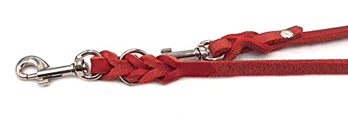 Hundeleine Fettleder kleine Hunde/große Hunde 2m / 2,40m / 2,80m / 3,50m / 5m Doppelleine verstellbar (3,50m X 8mm, Rot)