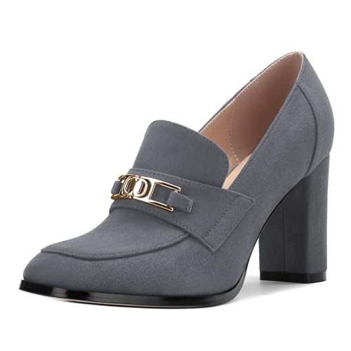 Womens Chunky Block Heels for Women Square Toe Pumps, Slip on Loafers Office Party Prom Shoes 3 inch