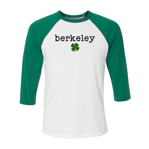 TeesAndTankYou Berkeley Shamrock Three-Quarter Raglan Sleeve Baseball Shirt Unisex X-Small White/Kelly