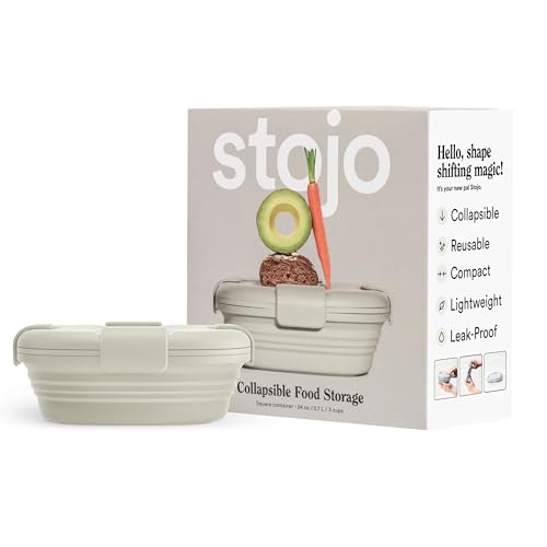 STOJO Collapsible Sandwich Box – 24oz, Reusable Food Storage Container, Silicone Bowl for Hot/Cold Food – Meal Prep, Lunch, Camping, Hiking – Dishwasher Safe (Set of 1, Oat)