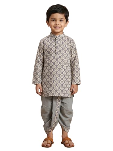 Image of The Mom Store Baby /Kids Boys Dhoti Kurta Set | Dhoti and Kurta | 100% Cotton | Comfortable | Ethnic | Festive Look | Block Prints | Colored Dhoti | Blue