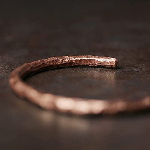 Hand Crafted Hammered Copper Bracelet Rustic Forged Do Old Punk Cuff Bangle Viking Handmade Jewelry Unisex Gift For Her Him A (15-18Cm Resizable) #TOP2